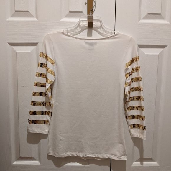 Boston Proper Gold Sequin Stripe Top XS - Picture 3 of 6